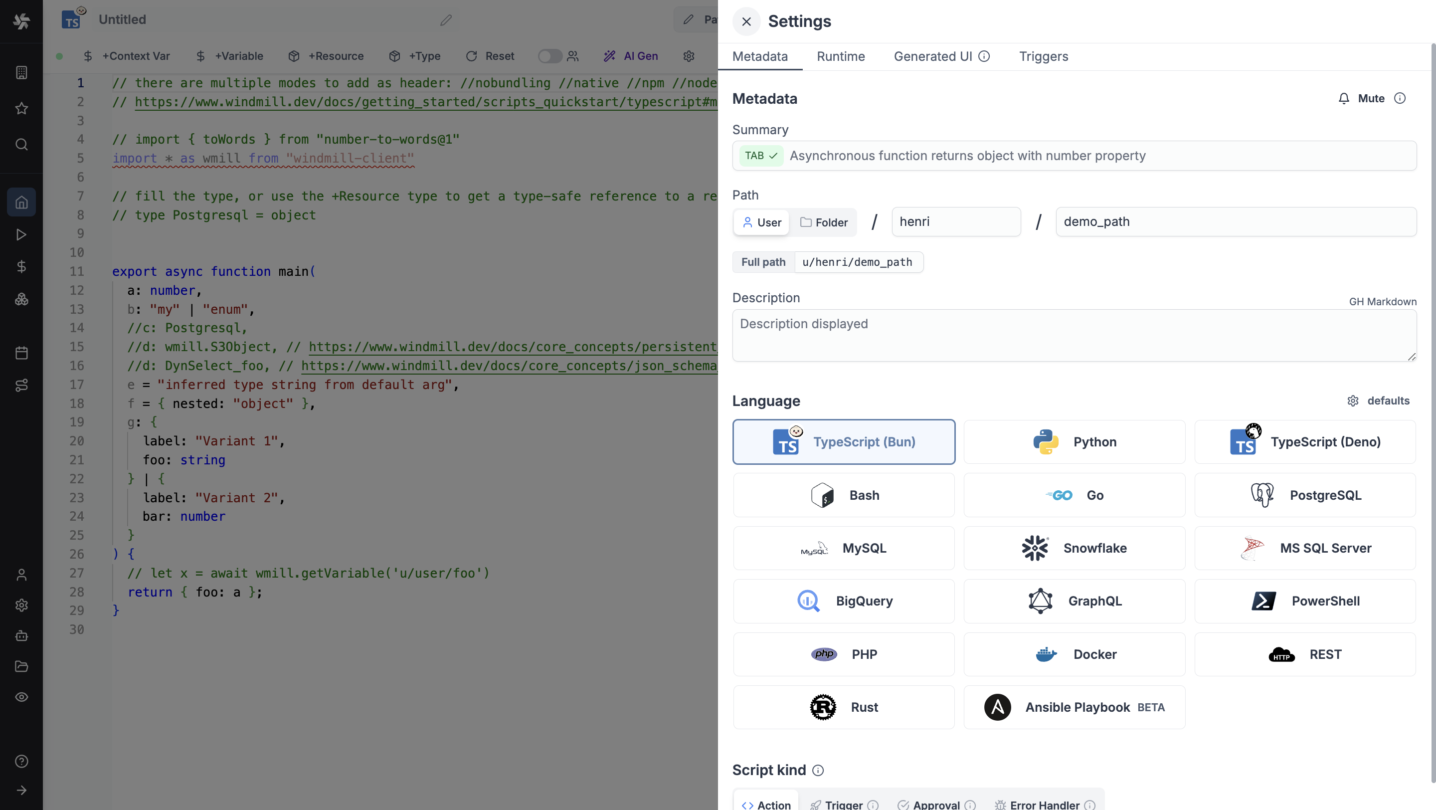 Script settings Script settings