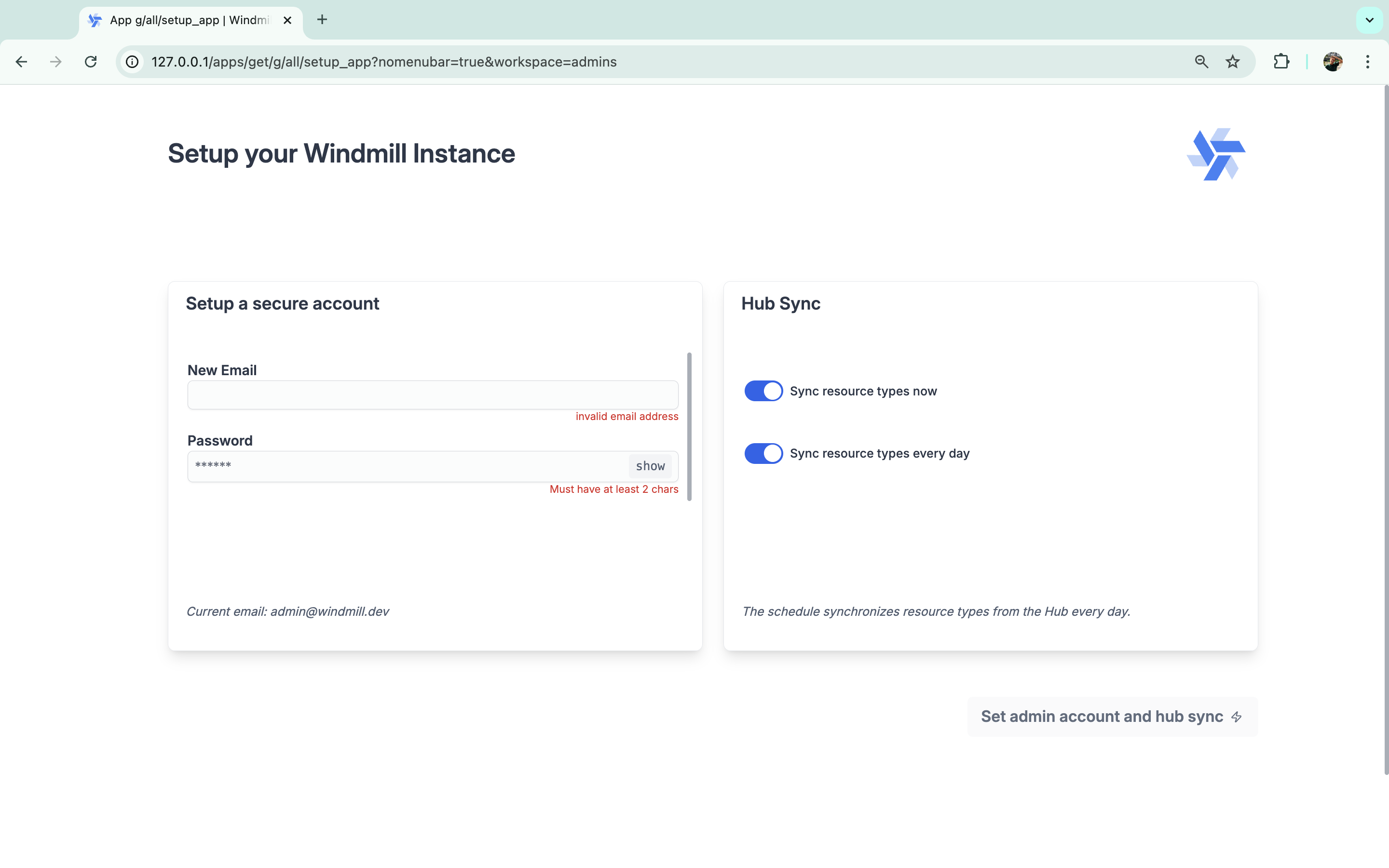 Setup account Setup account